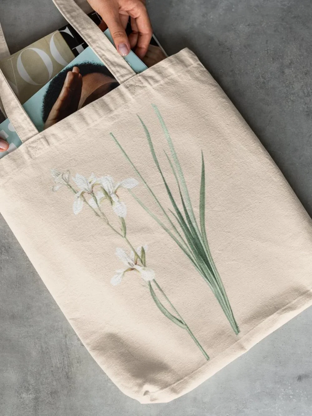 Siberian Iris Vintage Floral Print Graphic Canvas Tote Bag